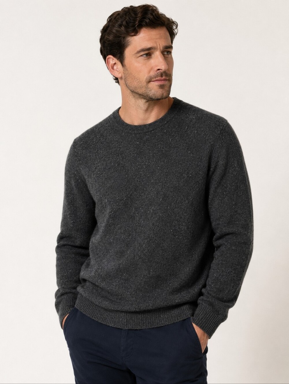Daniel Hechter Paris 100% 2-Ply Cashmere Charcoal Crewneck Sweater Men's M